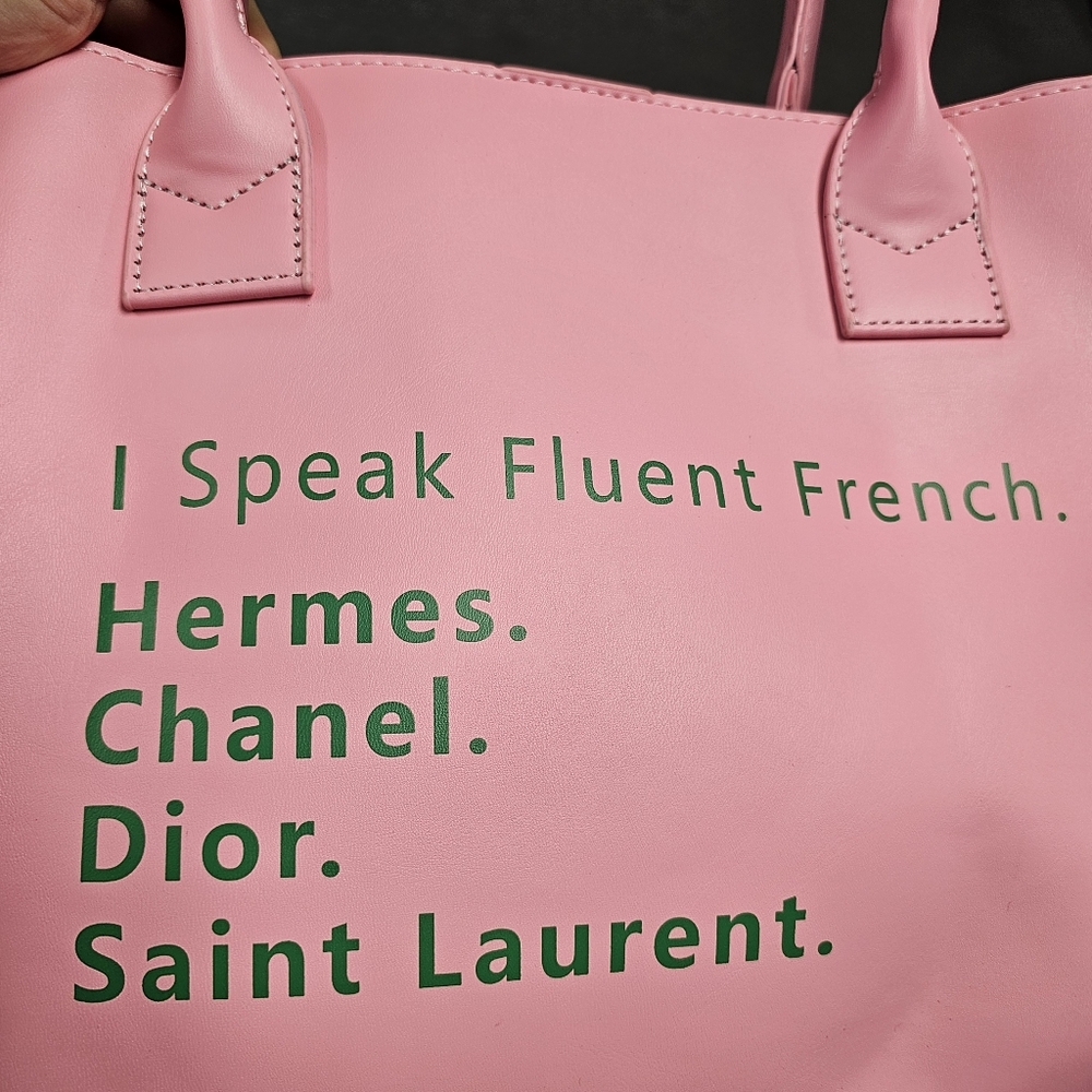 I Speak Fluent French Tote Bag Pink Cute Statement Handbag Purse *Price FIRM* - Picture 3 of 7